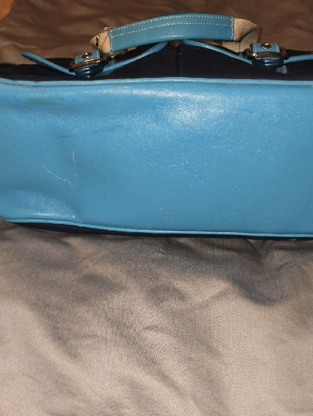 NWT Coach Twill Garden Tote with Light Blue Trim and Cream Handles‎